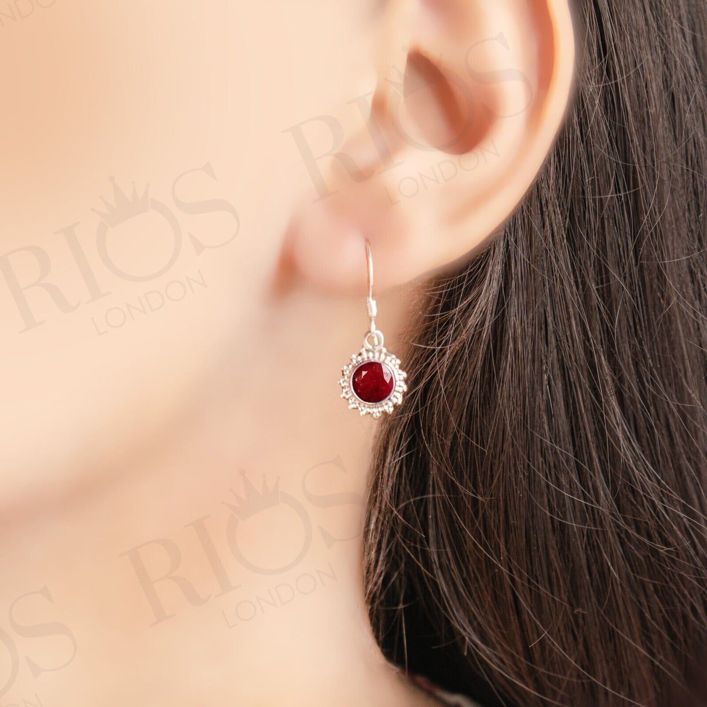 925 Sterling Silver Ruby Earrings Drop Dangle Red Womens Gift For Her Boxed