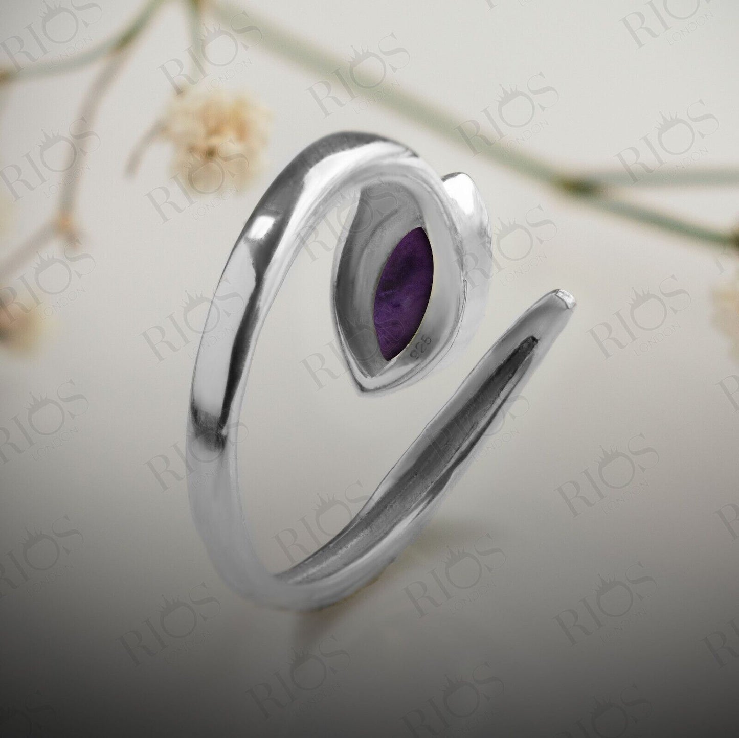 Stunning 925 Sterling Silver AMETHYST Gemstone Snake Adjustable Ring Gift In Box
