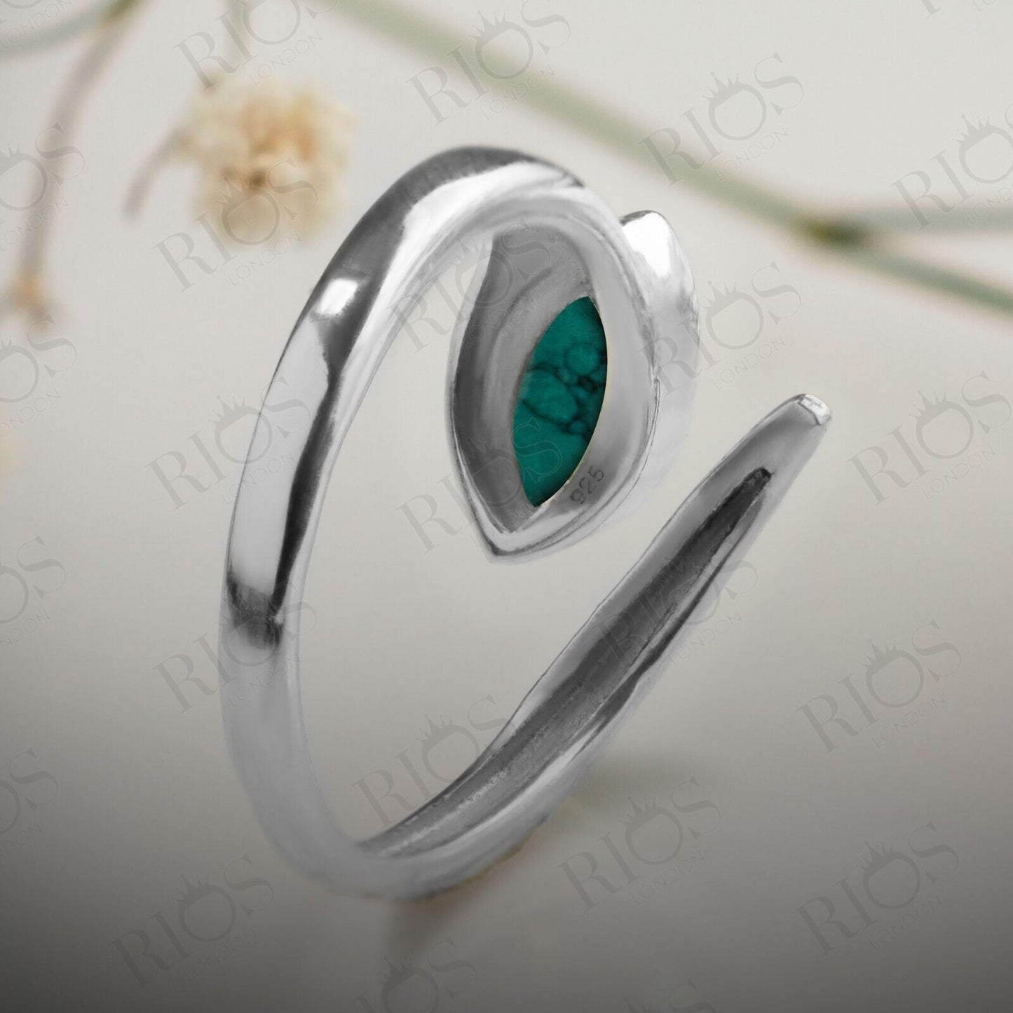 Stunning 925 Sterling Silver Turquoise Gemstone Snake Adjustable Ring Gift Boxed