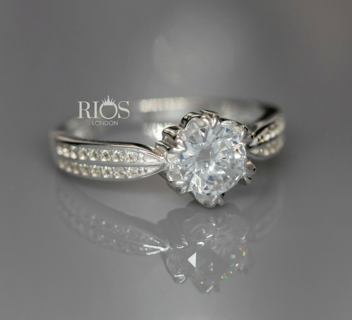 1.5 Carat 925 Sterling Silver Solitaire Engagement Lab-Created Zircon Ring Boxed - Rios London