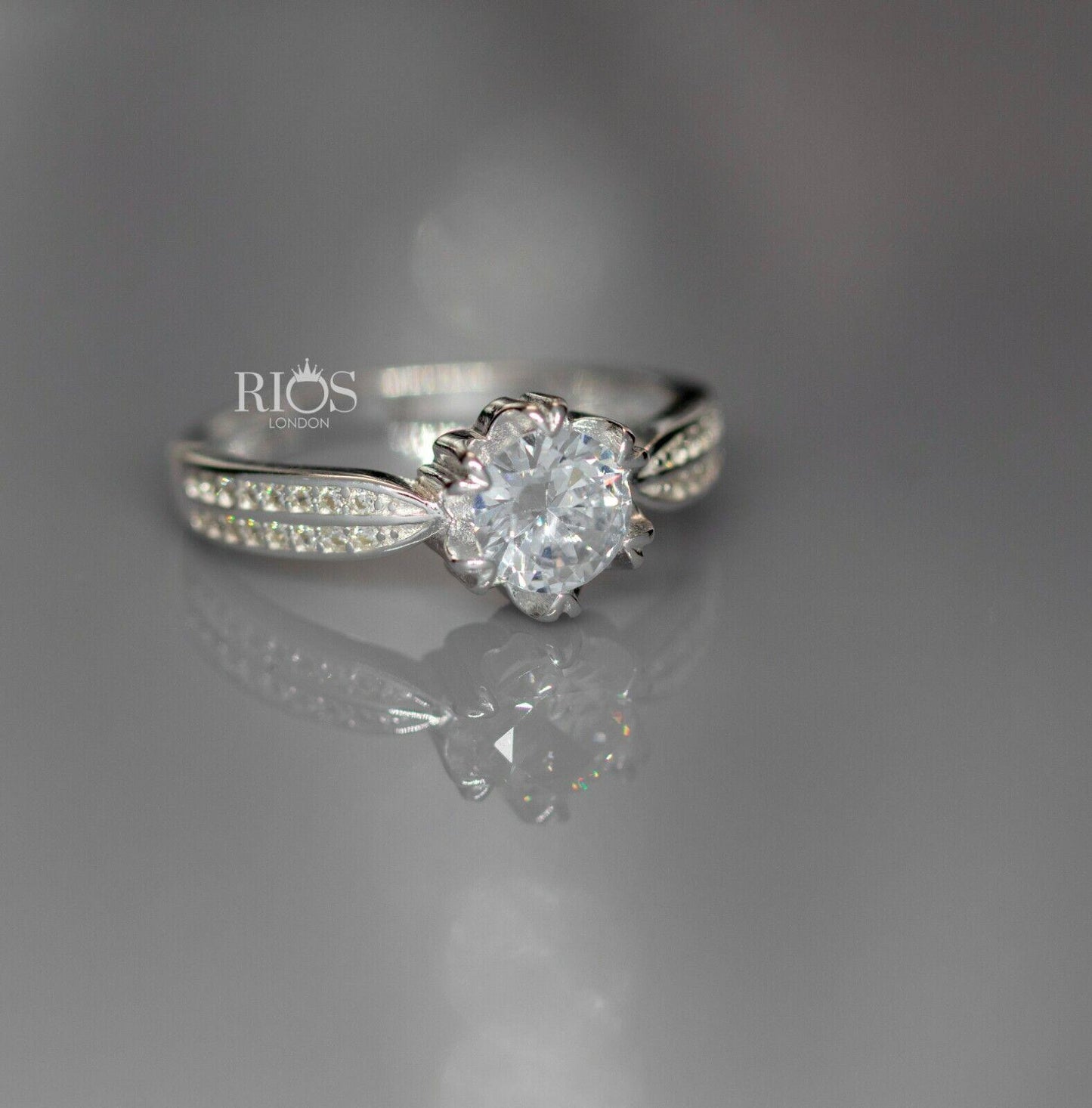 1.5 Carat 925 Sterling Silver Solitaire Engagement Lab-Created Zircon Ring Boxed - Rios London