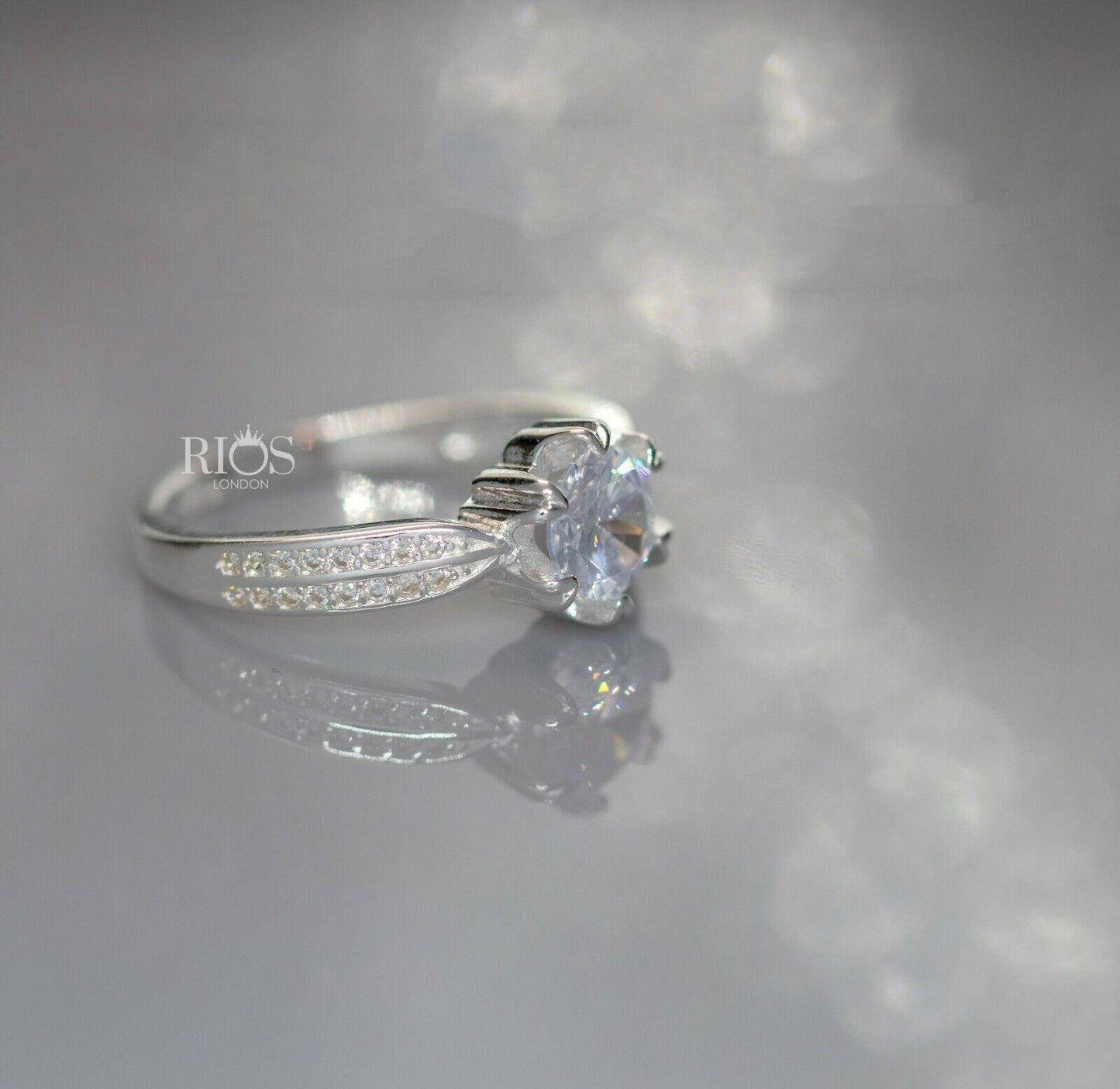 1.5 Carat 925 Sterling Silver Solitaire Engagement Lab-Created Zircon Ring Boxed - Rios London