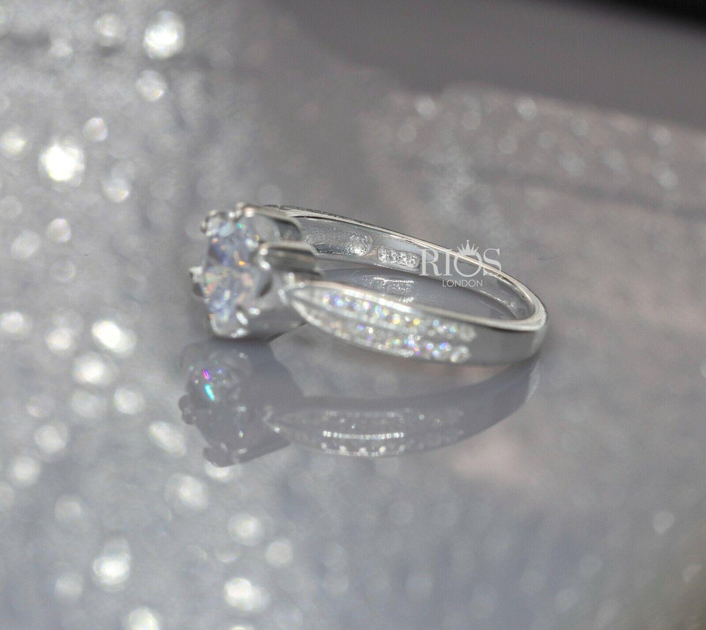 1.5 Carat 925 Sterling Silver Solitaire Engagement Lab-Created Zircon Ring Boxed - Rios London