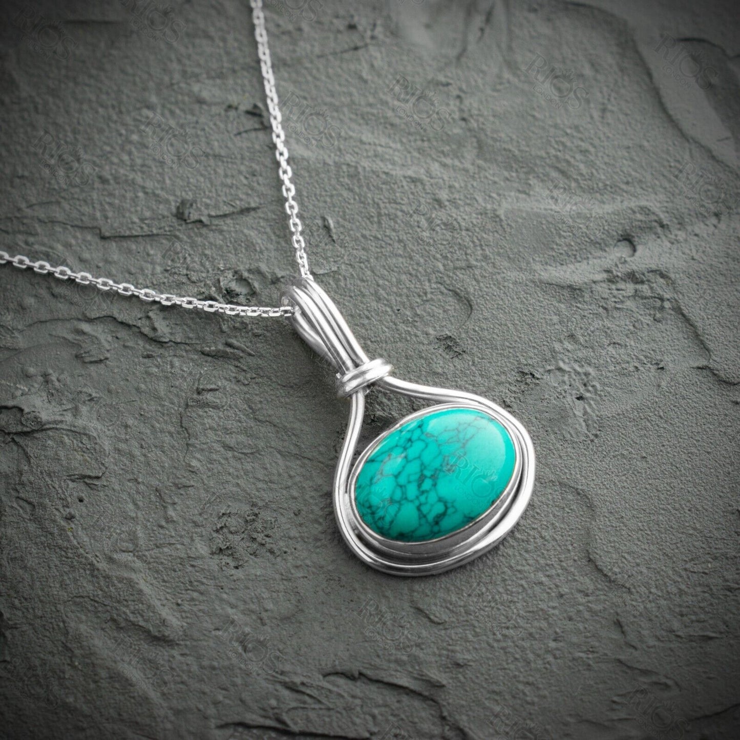 Handmade 925 Sterling Silver Turquoise Necklace with Oval Pendant - Gift Boxed