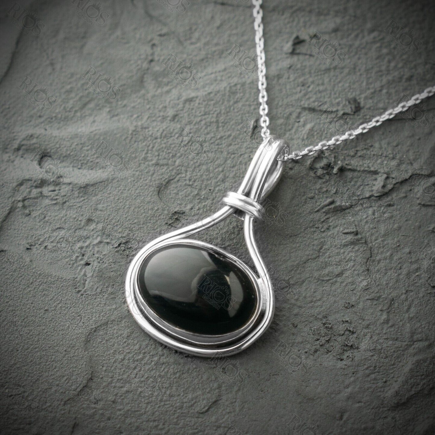 Handmade 925 Sterling Silver Onyx Necklace Black Gemstone Pendant - Gift Boxed