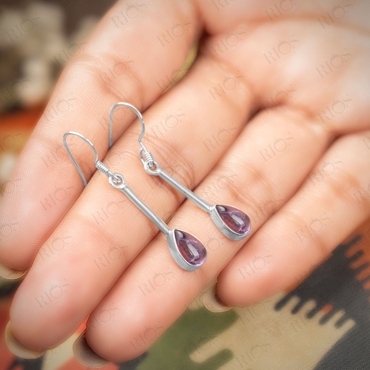 Handmade Natural Amethyst Long Earrings 925 Sterling Silver Dangle Drop Stick