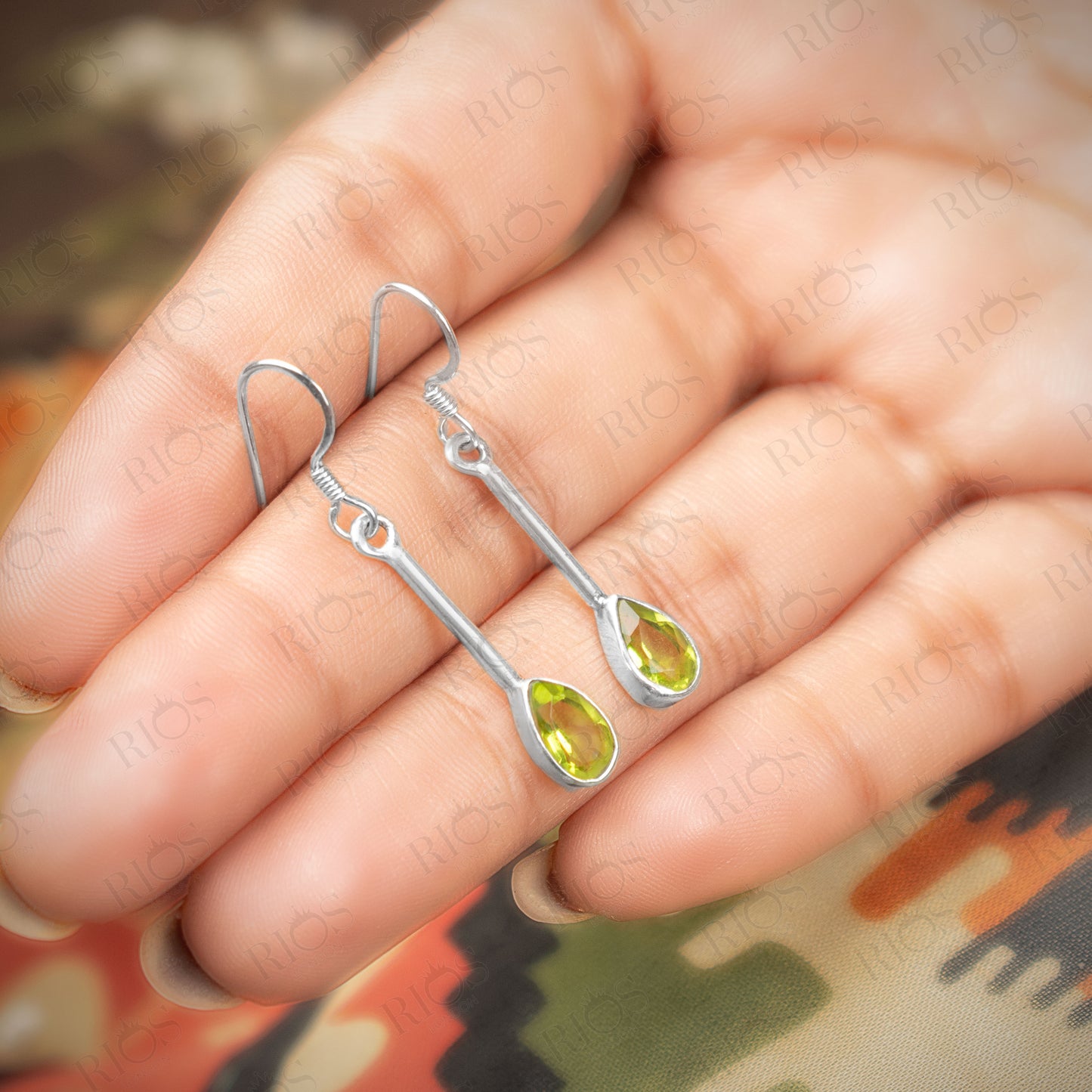 Handmade Natural Peridot Long Earrings 925 Sterling Silver Dangle Drop Stick