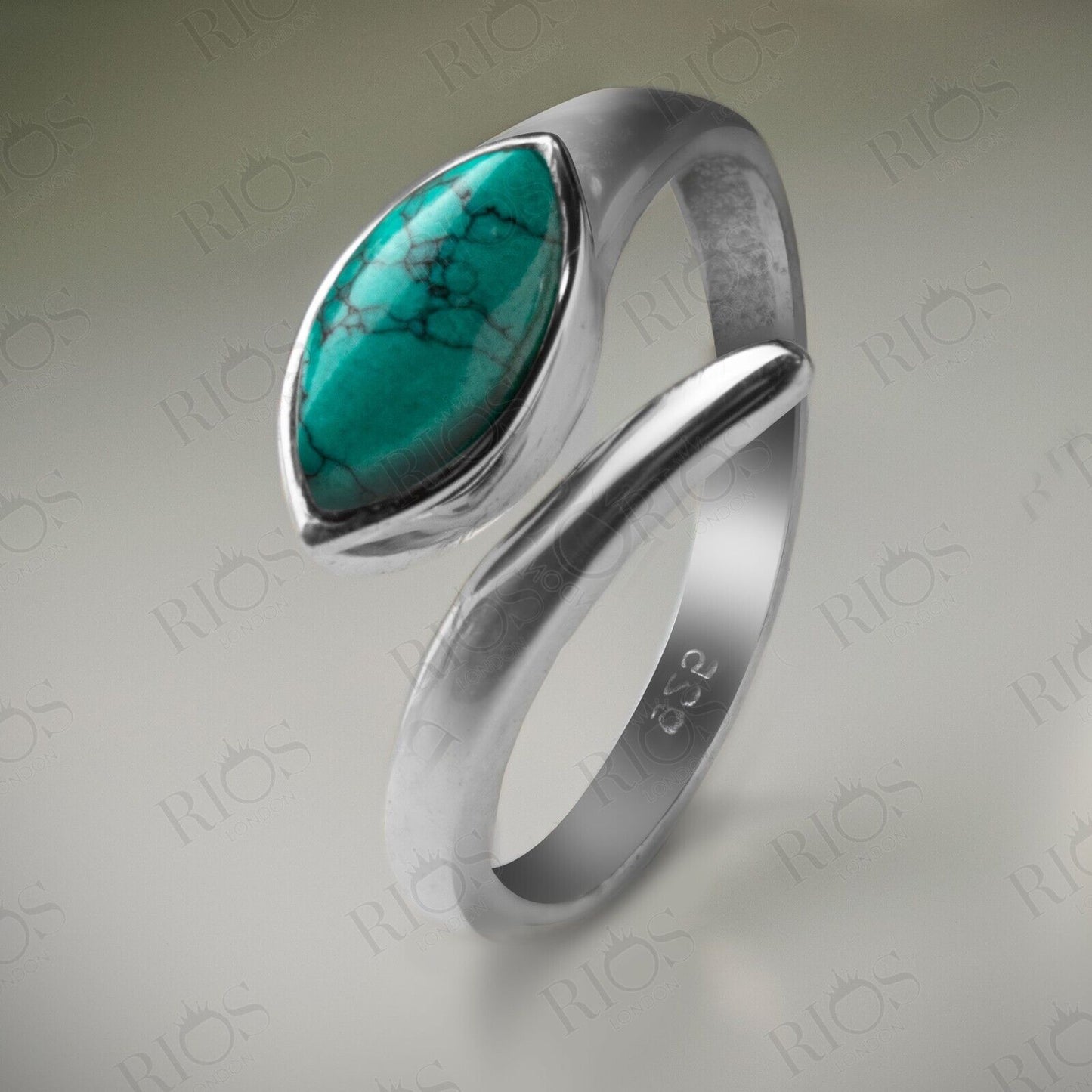 Stunning 925 Sterling Silver Turquoise Gemstone Snake Adjustable Ring Gift Boxed