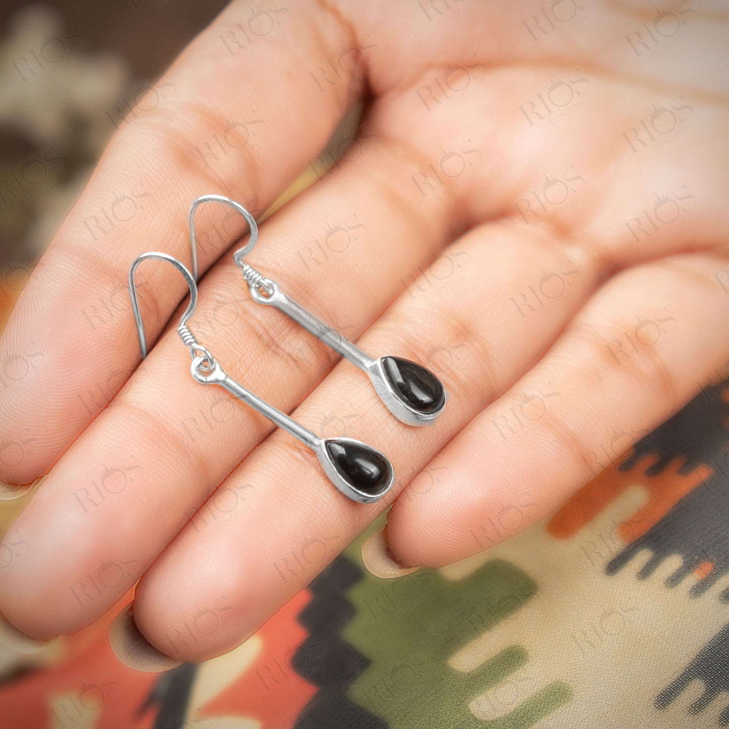 Handmade Natural Onyx Long Earrings 925 Sterling Silver Dangle Drop Stick