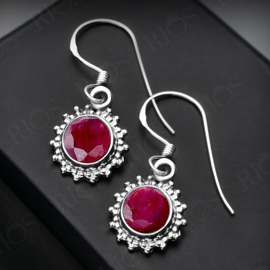 925 Sterling Silver Ruby Earrings Drop Dangle Red Womens Gift For Her Boxed