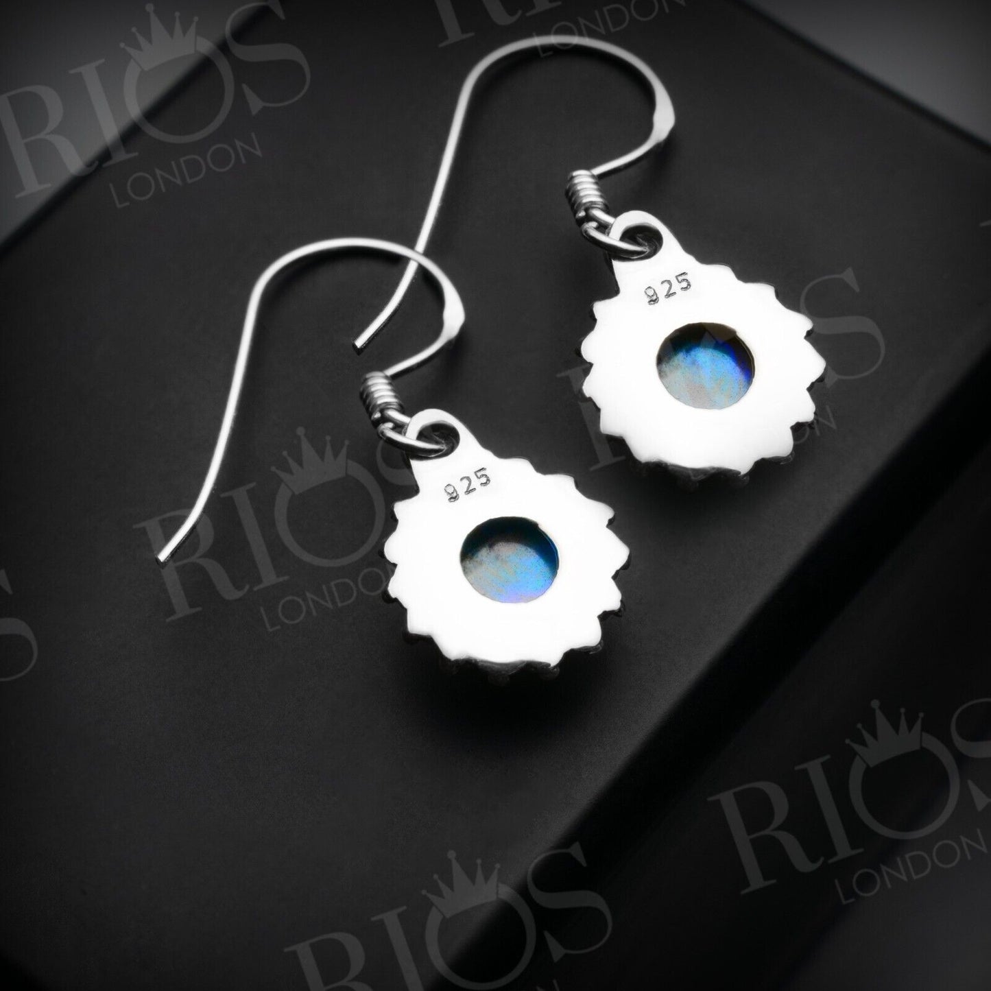 925 Sterling Silver Natural Labradorite Earrings Drop Dangle Ear Hook Gift Boxed