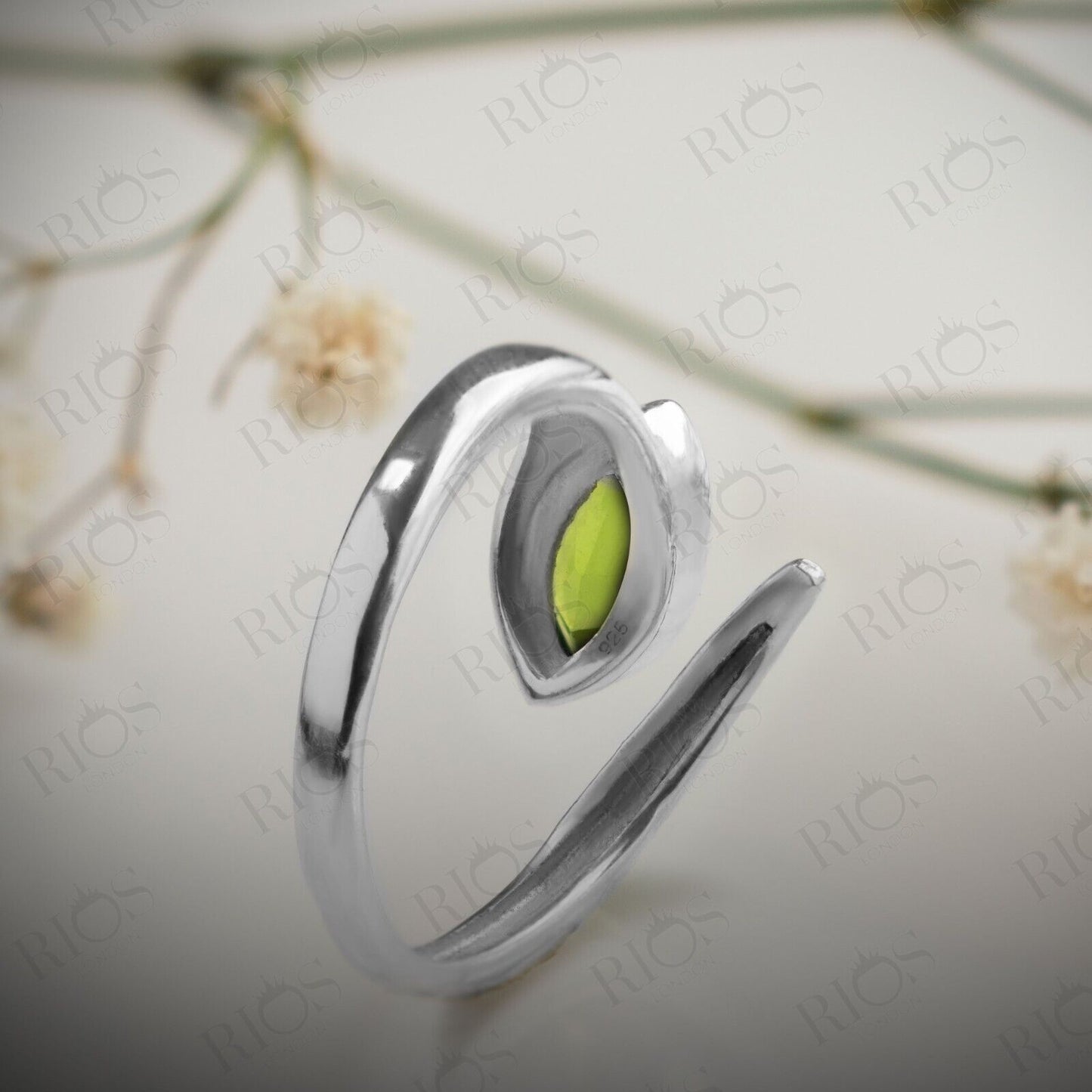 Stunning 925 Sterling Silver Peridot Gemstone Snake Adjustable Ring Gift In Box