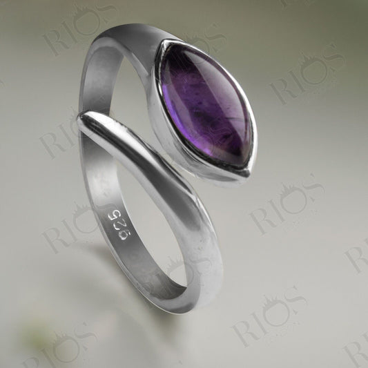 Stunning 925 Sterling Silver AMETHYST Gemstone Snake Adjustable Ring Gift In Box