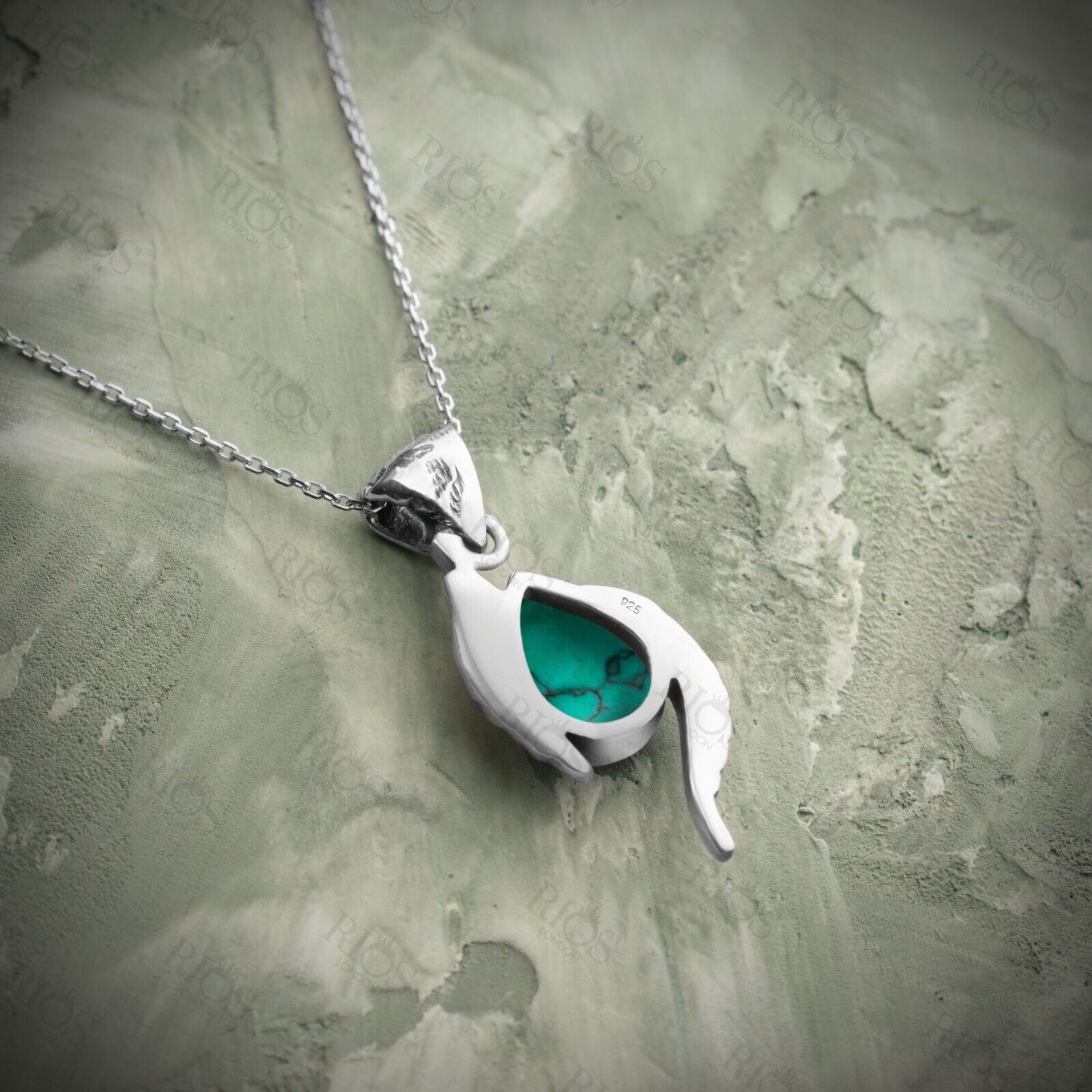 925 Sterling Silver Turquoise Leaf Necklace Gemstone Pendant Handmade Gift Boxed