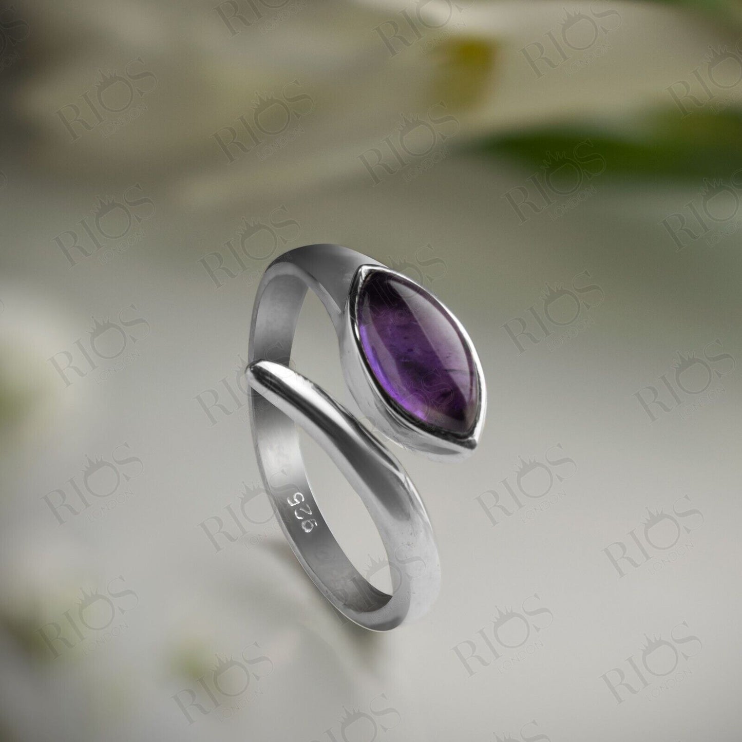 Stunning 925 Sterling Silver AMETHYST Gemstone Snake Adjustable Ring Gift In Box