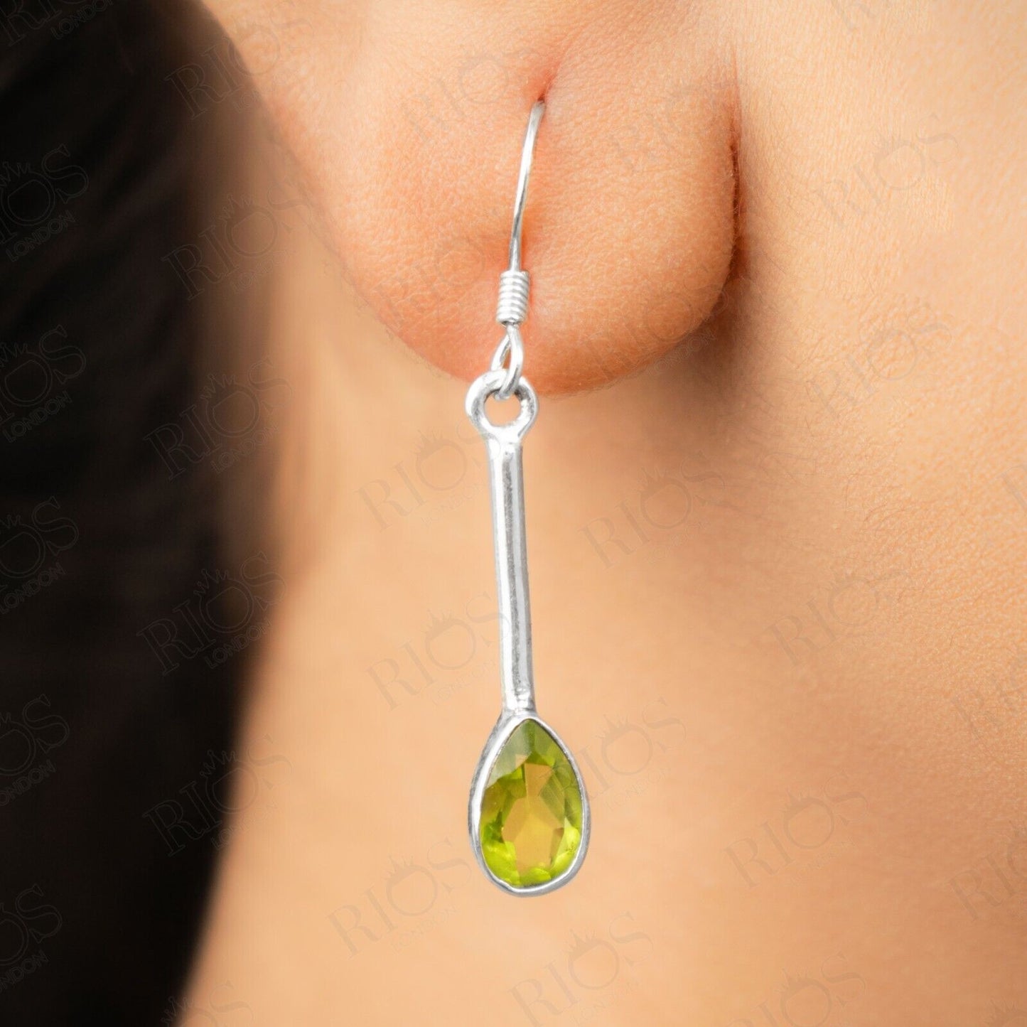 Handmade Natural Peridot Long Earrings 925 Sterling Silver Dangle Drop Stick