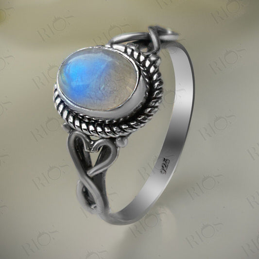Natural Moonstone Love Heart 925 Sterling Silver Gemstone Women's Ring Gift Box