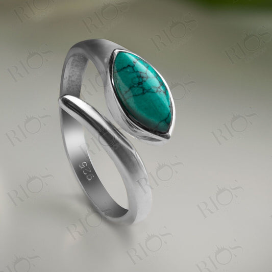 Stunning 925 Sterling Silver Turquoise Gemstone Snake Adjustable Ring Gift Boxed