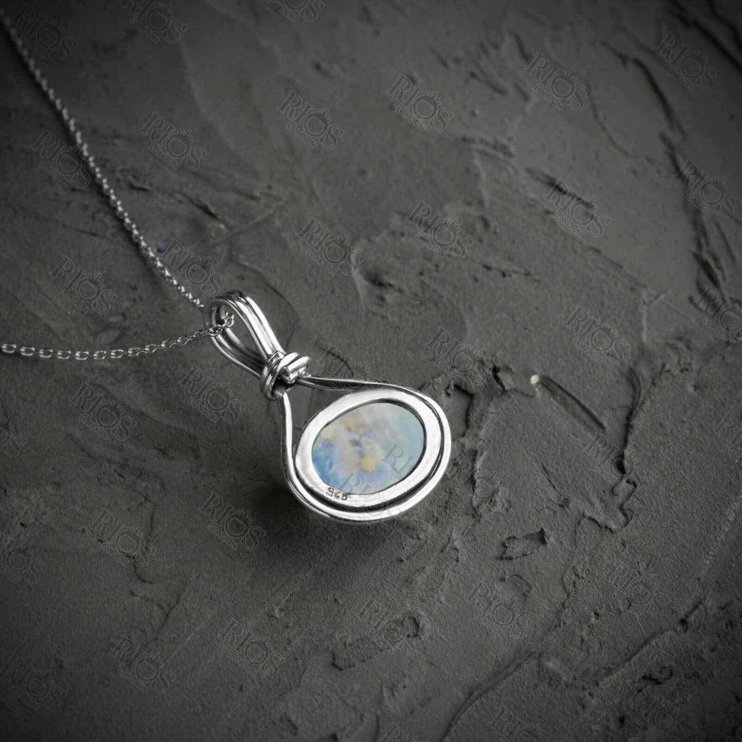 925 Sterling Silver Moonstone Necklace Blue Gemstone Pendant Handmade Gift Boxed
