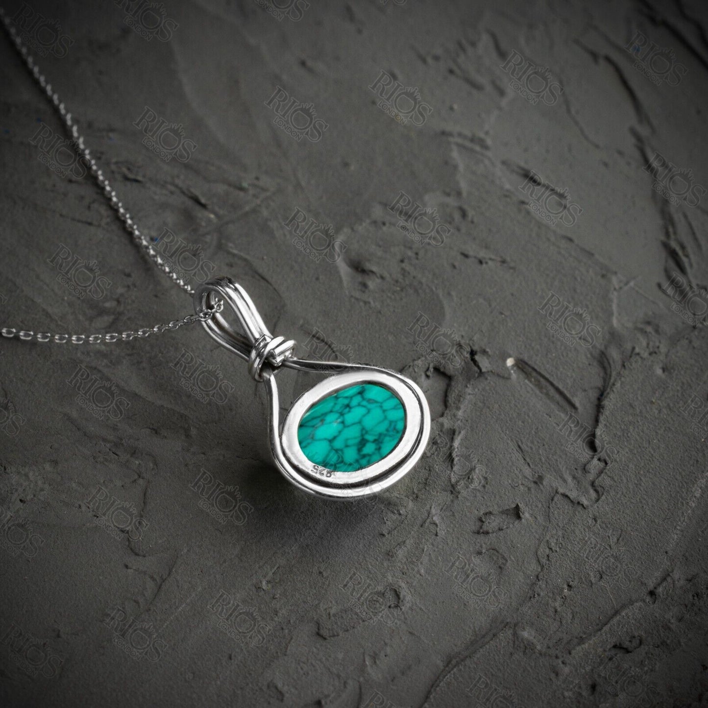 Handmade 925 Sterling Silver Turquoise Necklace with Oval Pendant - Gift Boxed