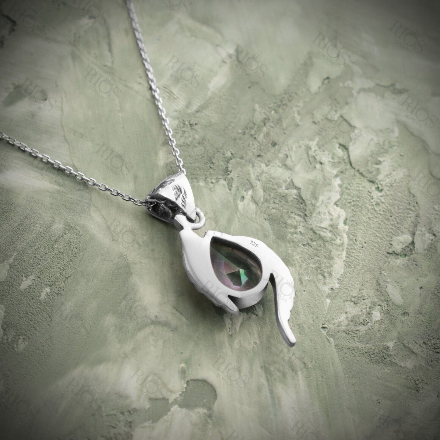 Handmade 925 Sterling Silver Mystic Fire Topaz Leaf Necklace For Women Boxed