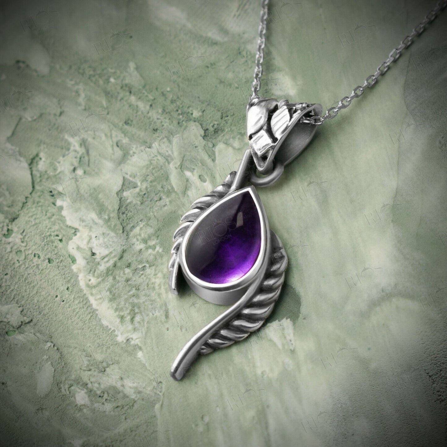 Handmade 925 Sterling Silver Natural Amethyst Leaf Necklace For Women Gift Boxed