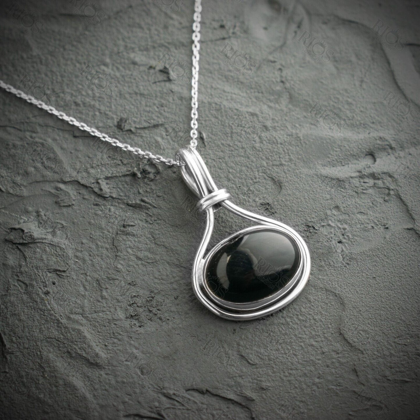 Handmade 925 Sterling Silver Onyx Necklace Black Gemstone Pendant - Gift Boxed