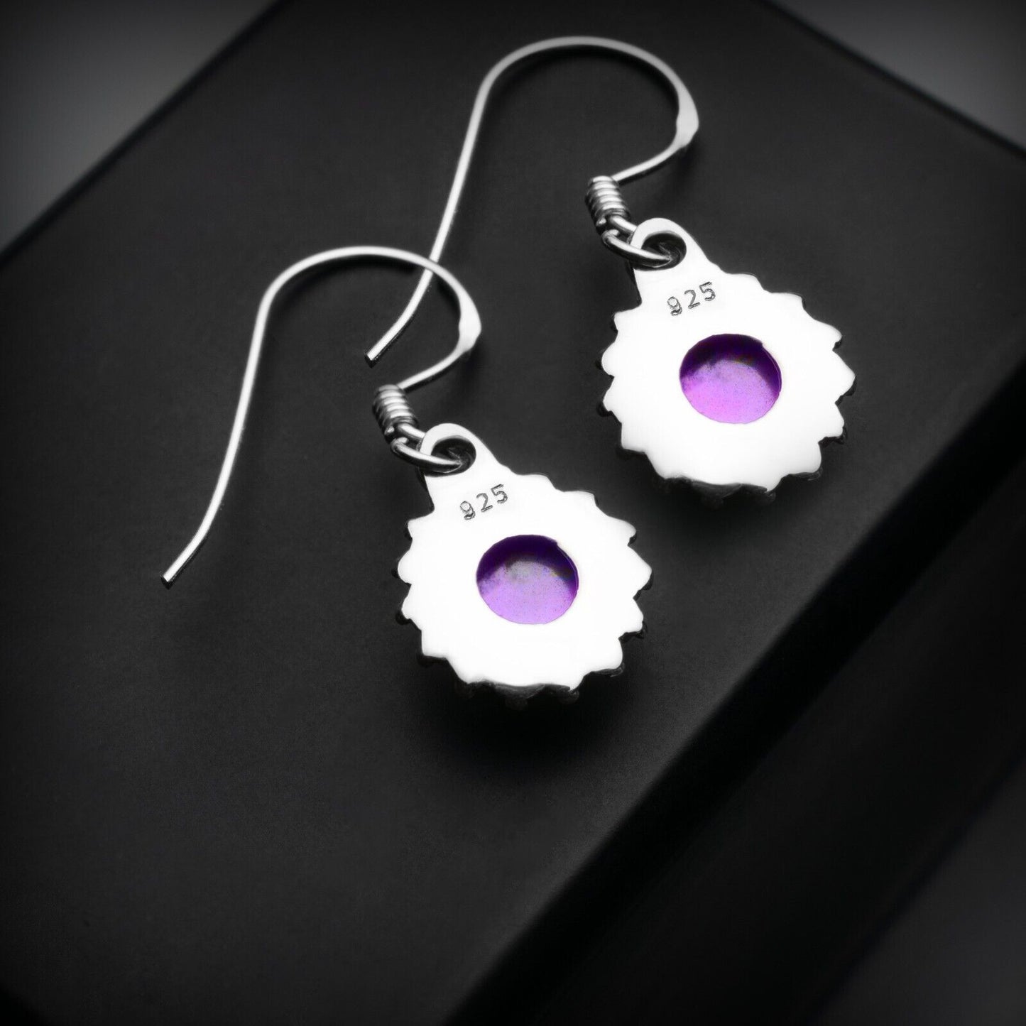 925 Sterling Silver Natural Amethyst Earrings Drop Dangle Ear Hook Gift Boxed