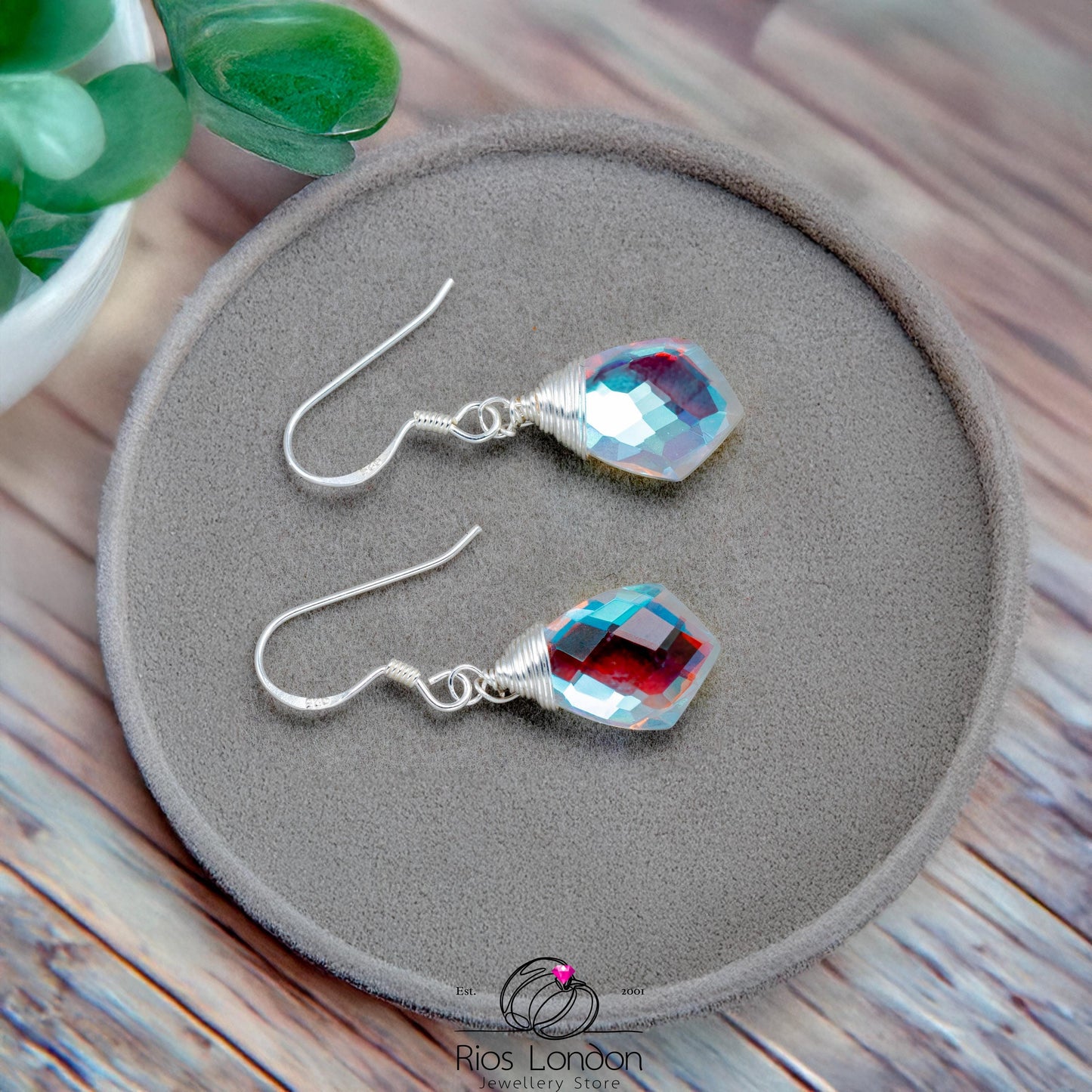 925 Sterling Silver Mercury Mystic Topaz Drop Earrings - Rainbow Diamond Shaped Dangle, Boho Gift, Hypoallergenic & Gift Boxed