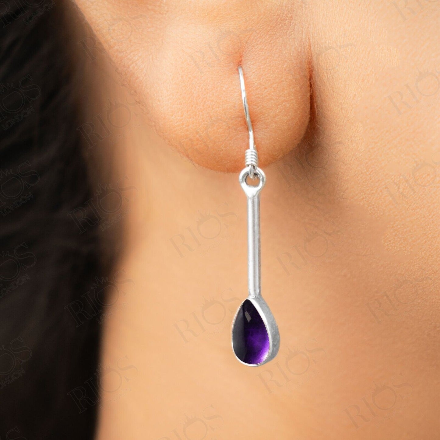 Handmade Natural Amethyst Long Earrings 925 Sterling Silver Dangle Drop Stick