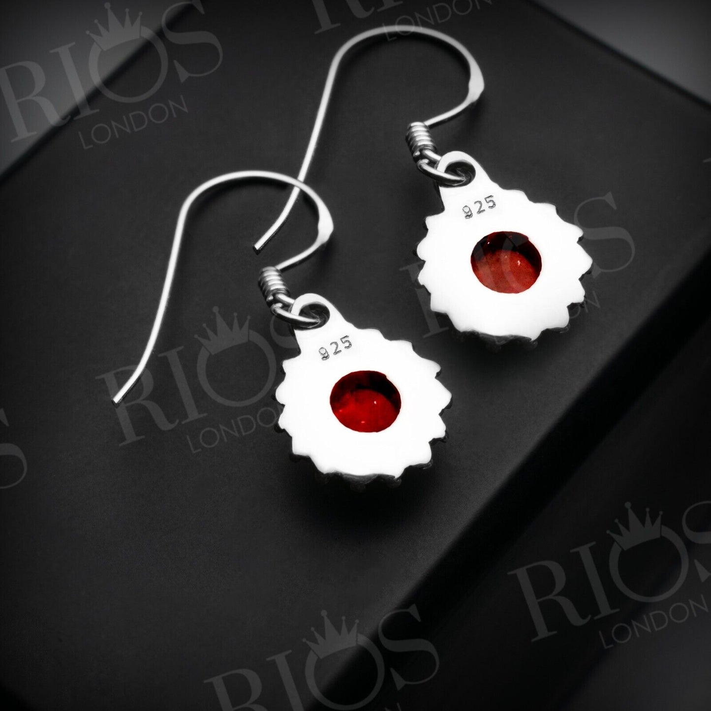 925 Sterling Silver Ruby Earrings Drop Dangle Red Womens Gift For Her Boxed