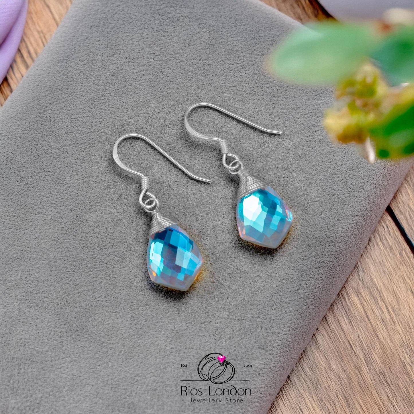 925 Sterling Silver Mercury Mystic Topaz Drop Earrings - Rainbow Diamond Shaped Dangle, Boho Gift, Hypoallergenic & Gift Boxed