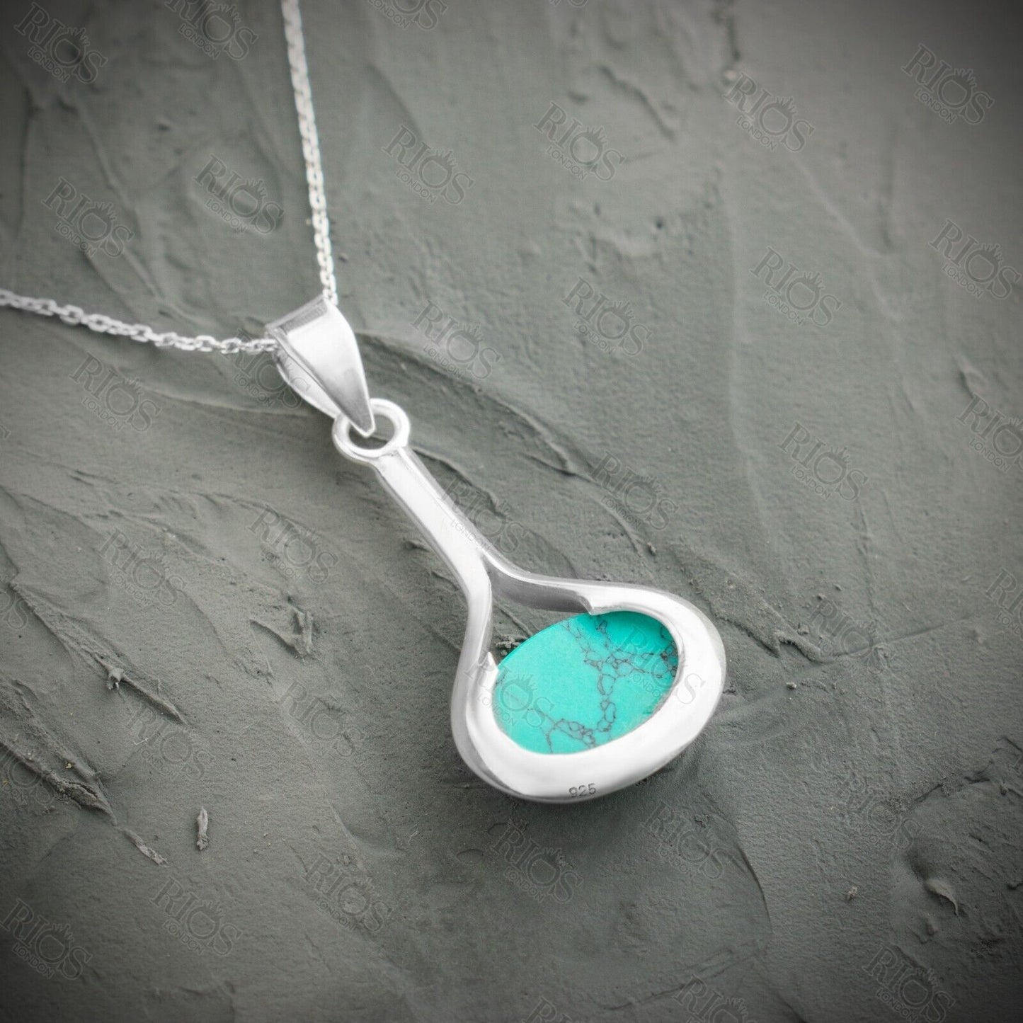 925 Sterling Silver Turquoise Necklace Oval Gemstone Pendant Handmade Gift Boxed