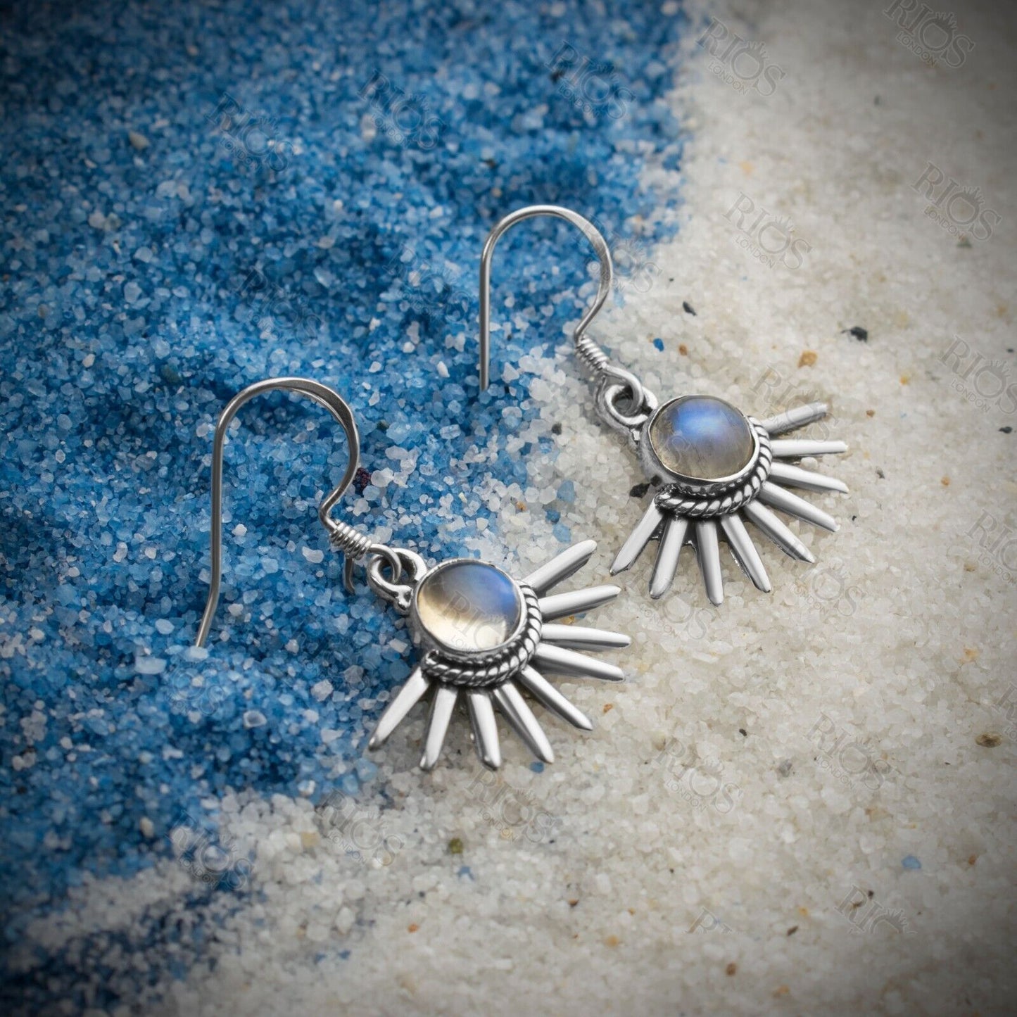 925 Sterling Silver Natural Moonstone Gothic Spiky Earrings - Gift Boxed