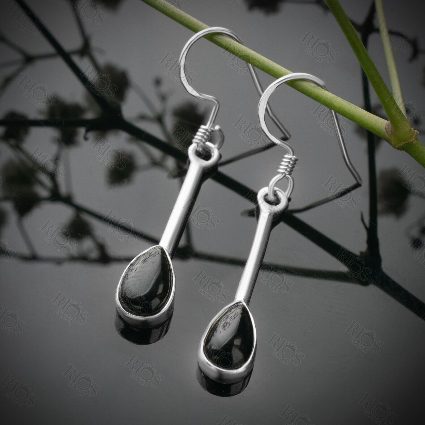 Handmade Natural Onyx Long Earrings 925 Sterling Silver Dangle Drop Stick