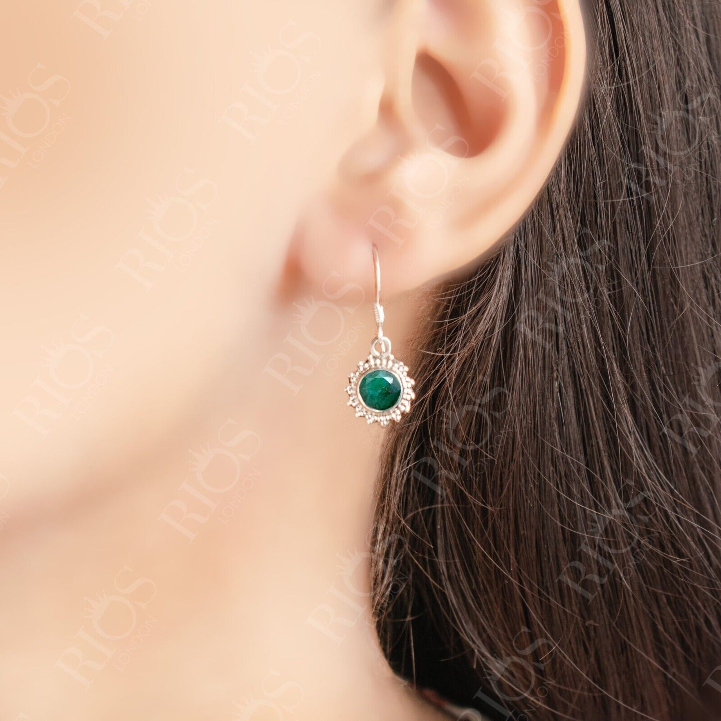 925 Sterling Silver Emerald Earrings Drop Dangle Green Womens Gift For Her Boxed
