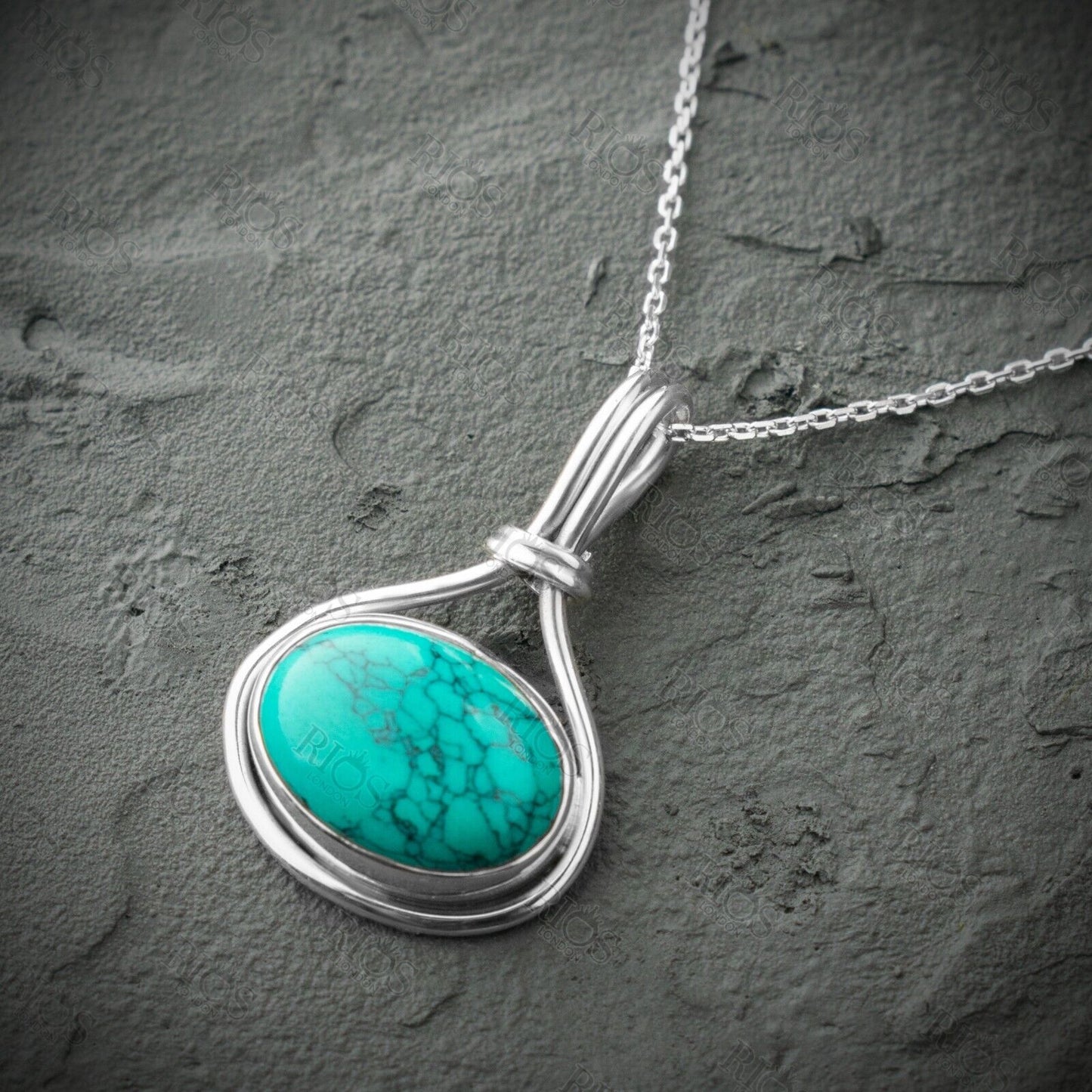 Handmade 925 Sterling Silver Turquoise Necklace with Oval Pendant - Gift Boxed
