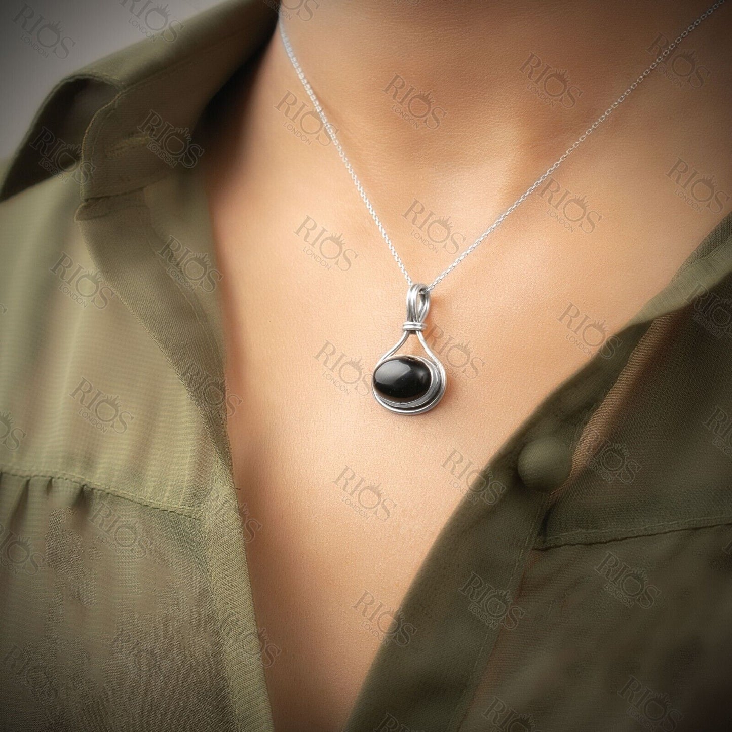 Handmade 925 Sterling Silver Onyx Necklace Black Gemstone Pendant - Gift Boxed