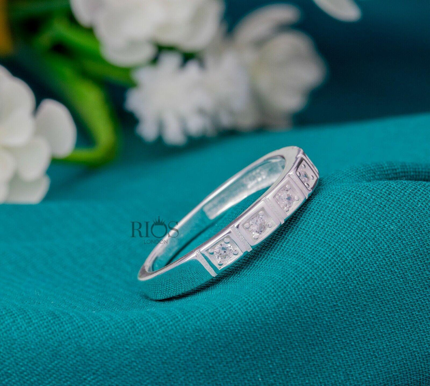 925 Sterling Silver 0.18 Carat Stacking Zircon(Lab-created) Ring Gift Boxed