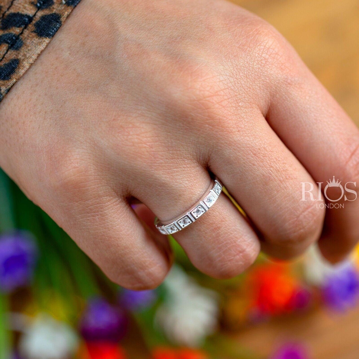 925 Sterling Silver 0.18 Carat Stacking Zircon(Lab-created) Ring Gift Boxed