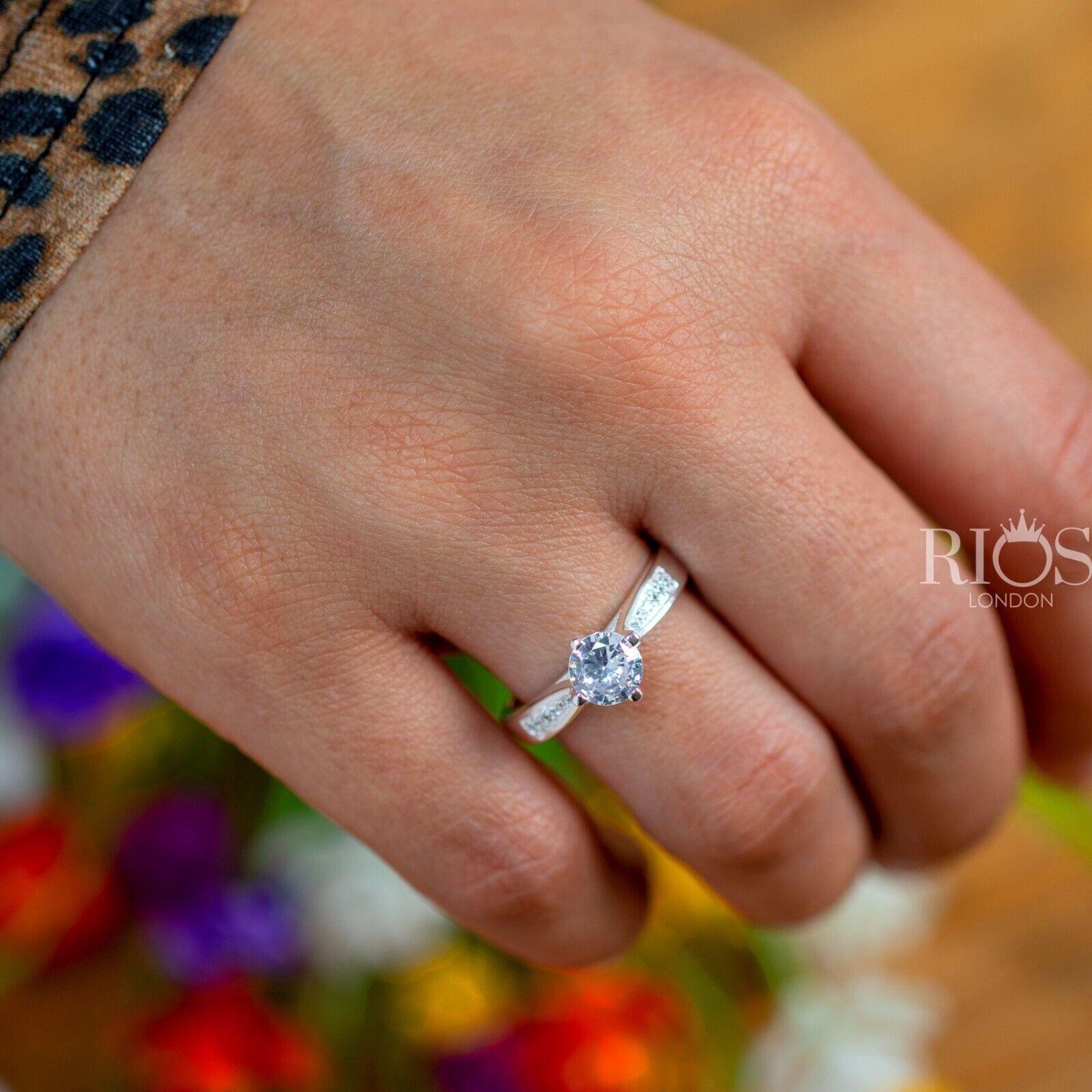 925 Sterling Silver 1.0 Carat Solitaire Engagement Lab-Created Zircon Ring Boxed - Rios London