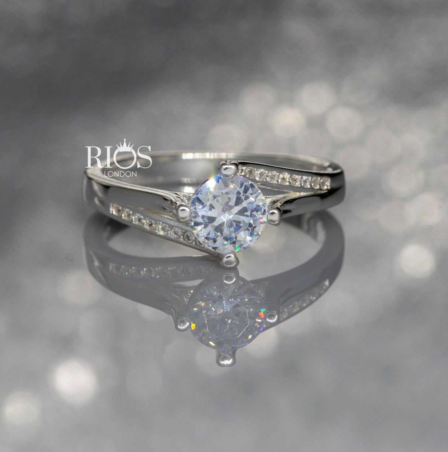 925 Sterling Silver 1 Carat Engagement Ring Lab-Created Zircon Gift Boxed