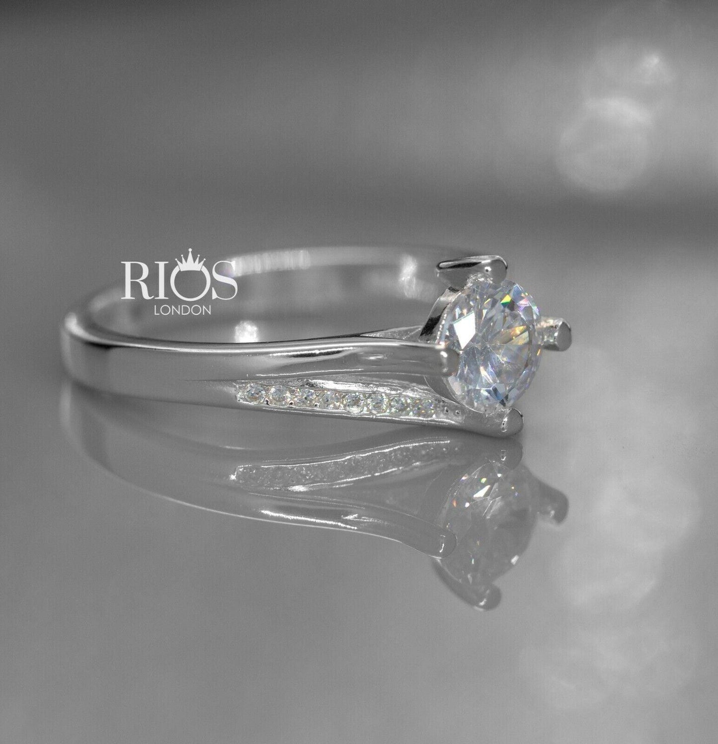 925 Sterling Silver 1 Carat Engagement Ring Lab-Created Zircon Gift Boxed