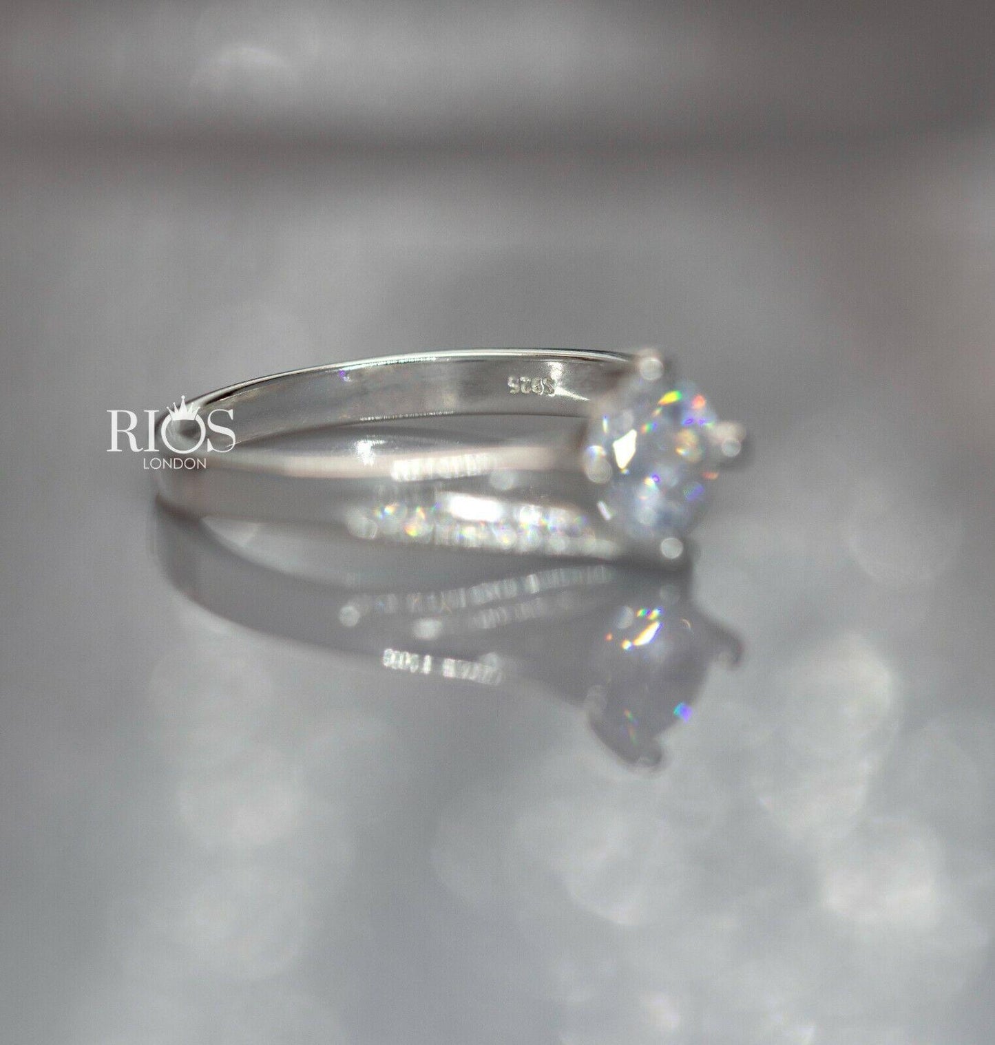 925 Sterling Silver 1 Carat Engagement Ring Lab-Created Zircon Gift Boxed
