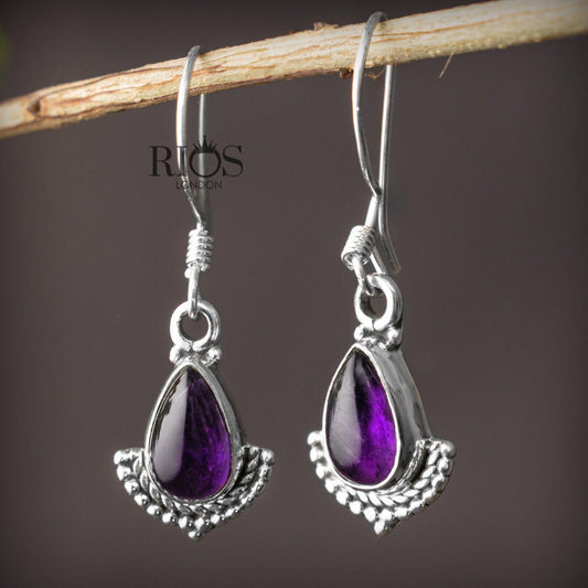 925 Sterling Silver Amethyst Dangle Earrings Hook Ear Tear Drop Studs Gift Boxed