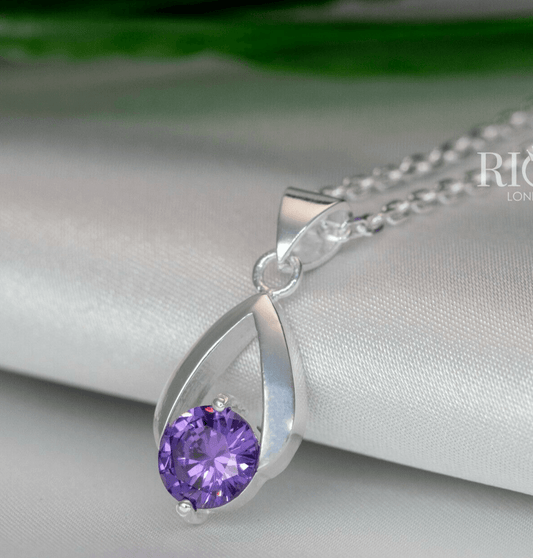 925 Sterling Silver Amethyst Purple Lab-Created Gemstone Necklace Gift Boxed - Rios London