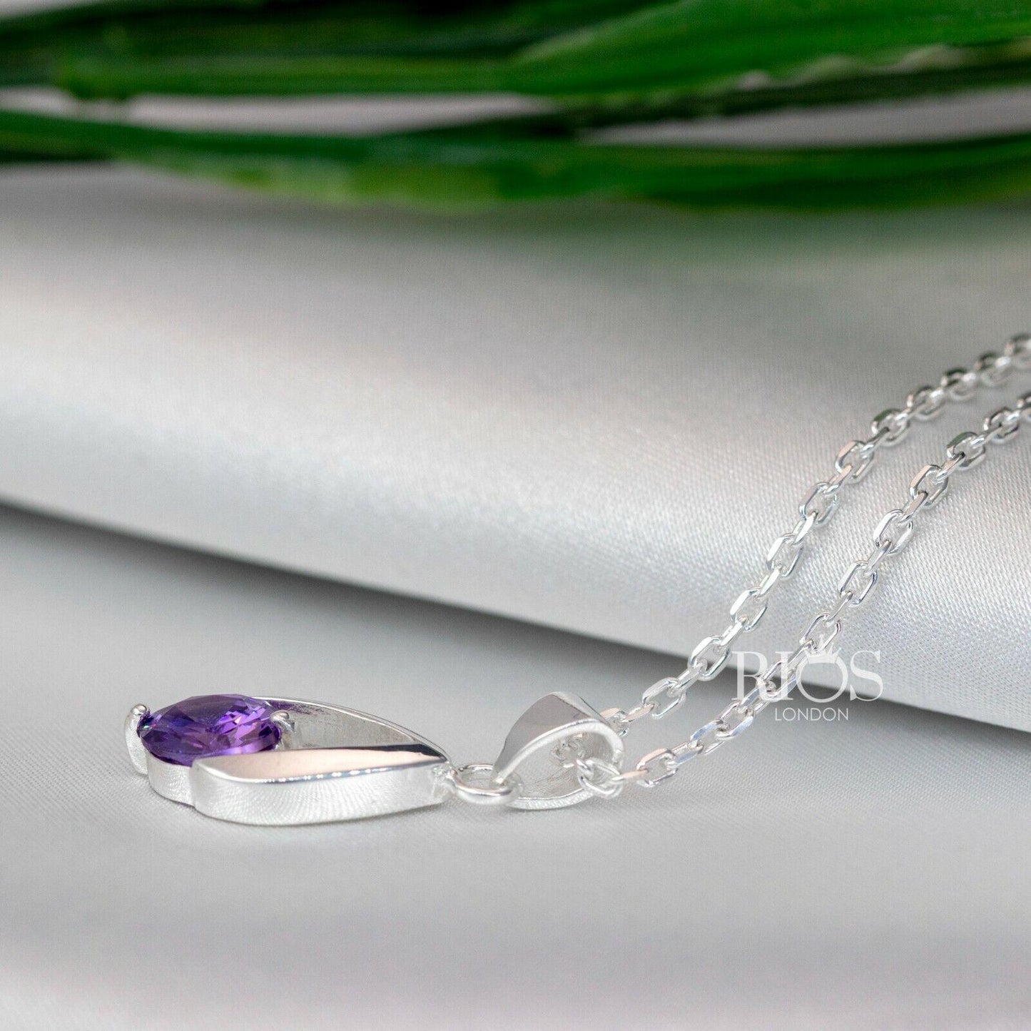925 Sterling Silver Amethyst Purple Lab-Created Gemstone Necklace Gift Boxed - Rios London