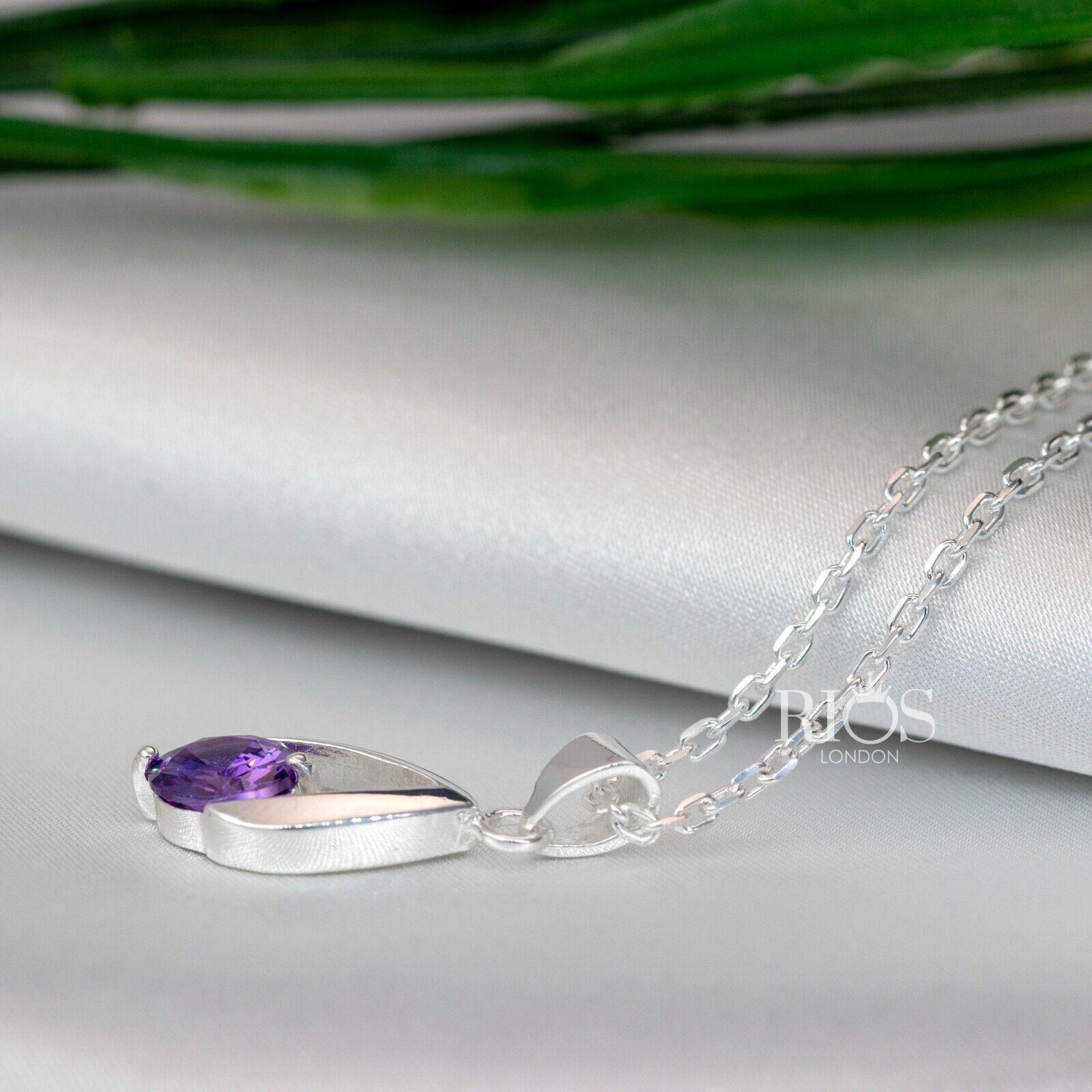 925 Sterling Silver Amethyst Purple Lab-Created Gemstone Necklace Gift Boxed - Rios London
