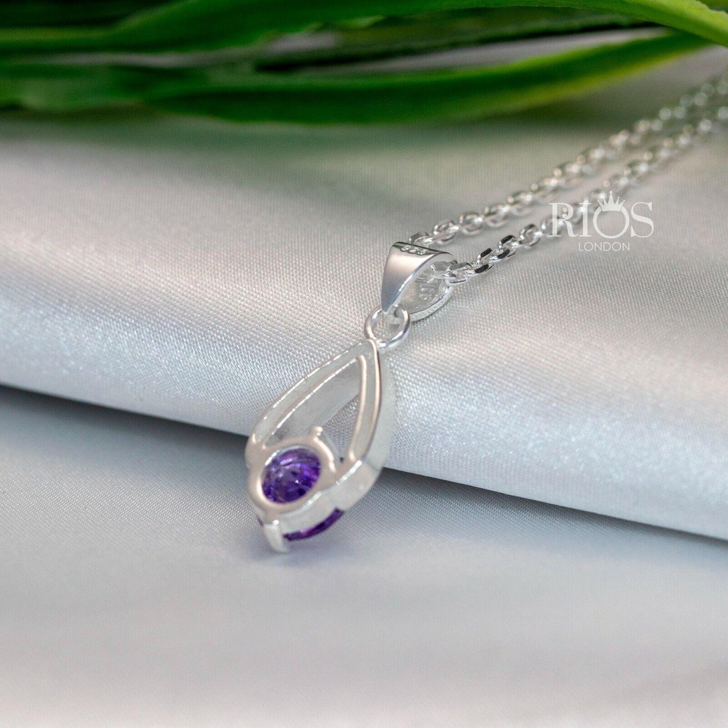 925 Sterling Silver Amethyst Purple Lab-Created Gemstone Necklace Gift Boxed - Rios London
