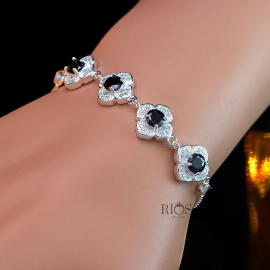 925 Sterling Silver Black ONYX Lab-Created Gemstone Bracelet Gift Boxed - Rios London